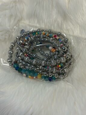 Boho Silver Multi-Color Beaded Stretch Bracelet Set - Women Jewelry